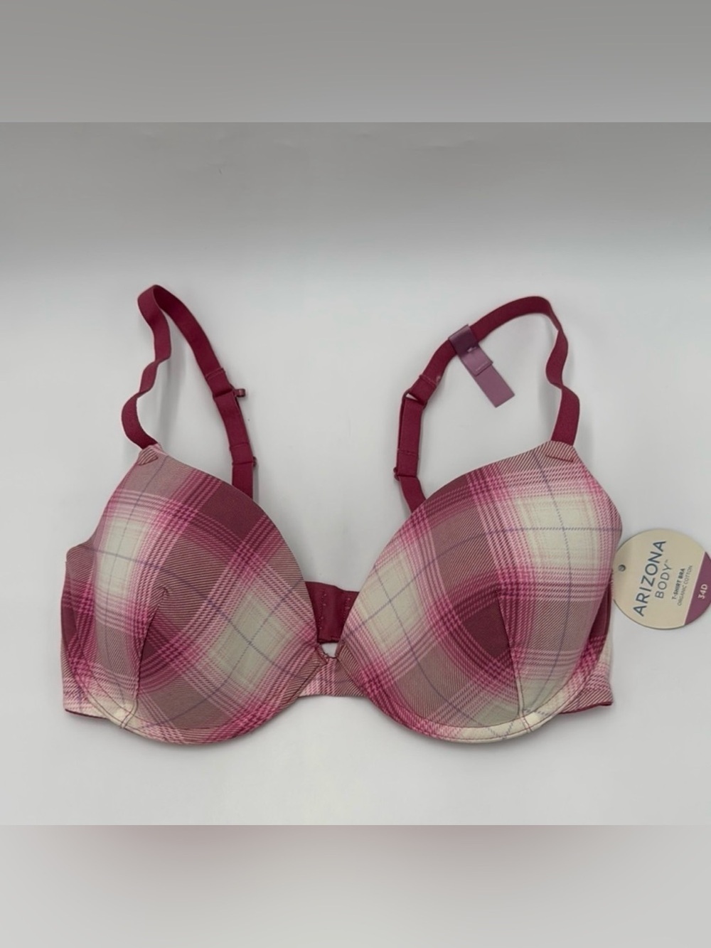 NWT ARIZONA Pop Plaid Rose T-Shirt Bra Size 34D